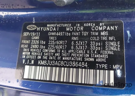 2012 Hyundai Tucson Gls from USA, damaged, VIN KM8JU3AC8CU386484